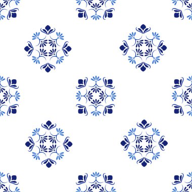 Azulejos Portekiz geleneksel süs taşı, mavi ve beyaz pürüzsüz desen