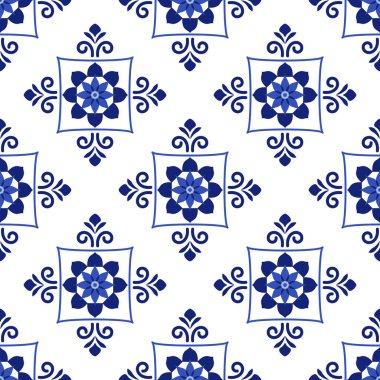 Azulejos Portekiz geleneksel süs taşı, mavi ve beyaz pürüzsüz desen