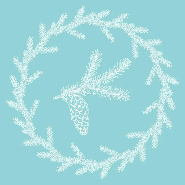 Kış çelengi çizilmiş köknar dalları — Stok Vektör