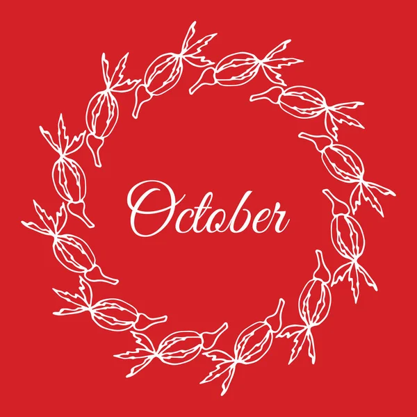 Herbstkranz aus handgezeichneten Blättern für Grußkarte und Einladung — Stockvektor