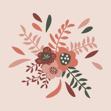 Çiçekli ve yapraklı güzel bir buket.