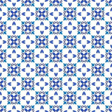 Azulejos Portekiz geleneksel süs taşı, mavi ve beyaz pürüzsüz desen