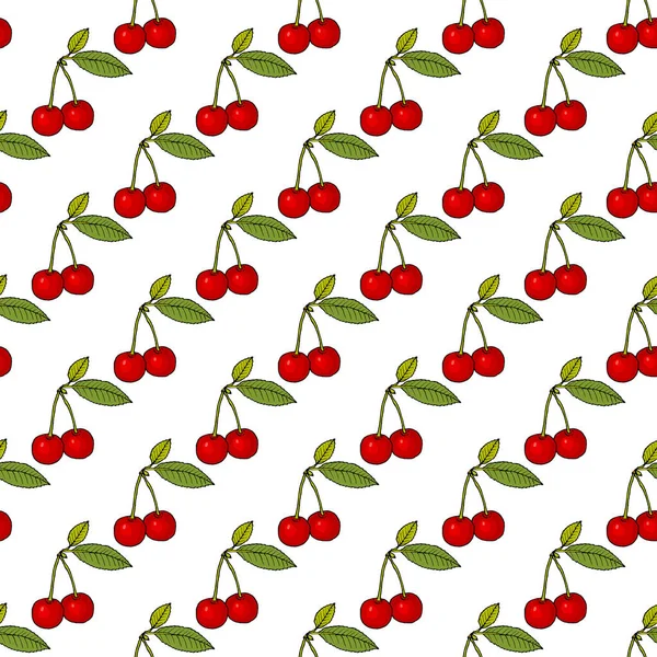 Fresh cherry hand drawn background. Doodle wallpaper vector. Colorful seamless pattern with fruits — Stock Vector