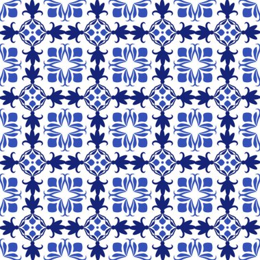 Azulejos Portekiz geleneksel süs taşı, mavi ve beyaz pürüzsüz desen