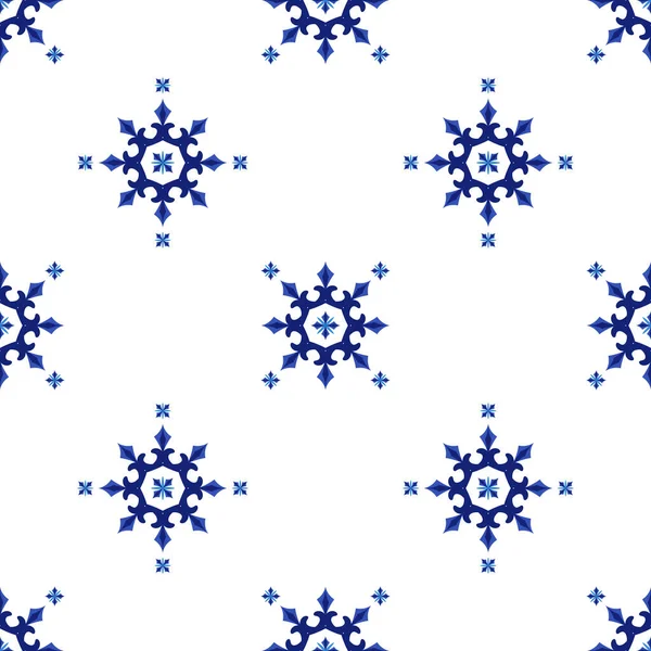 Azulejos portuguesa tradicional azulejo ornamental, azul y blanco patrón sin costura — Vector de stock