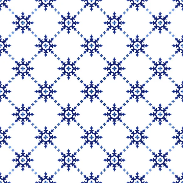 Azulejos portuguesa tradicional azulejo ornamental, azul y blanco patrón sin costura — Vector de stock