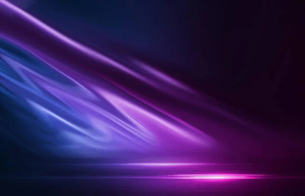 Dunkler Abstrakter Hintergrund Mit Ultraviolettem Neonlicht Verschwommene Neonwellen Lichteffekt Spiegelung — Stockfoto