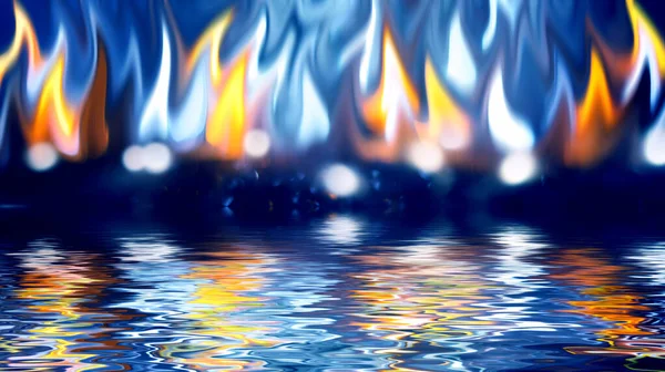 Dark Abstract Background Flame Fire Reflected River Bank Glowing Tongues — Stock Photo, Image