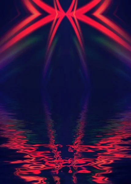 Abstraktní Temné Futuristické Pozadí Ultrafialové Neonové Paprsky Odrážejí Vody Pozadí — Stock fotografie