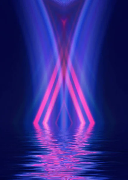 Fondo Futurista Oscuro Abstracto Los Rayos Ultravioletas Luz Neón Reflejan —  Fotos de Stock