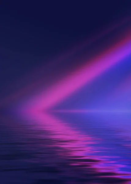 Abstrakter Dunkel Futuristischer Hintergrund Ultraviolettes Neonlicht Wird Vom Wasser Reflektiert — Stockfoto