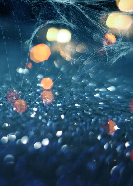 ダーク抽象的なハロウィンの背景 クモの巣 ぼやけた光 — ストック写真