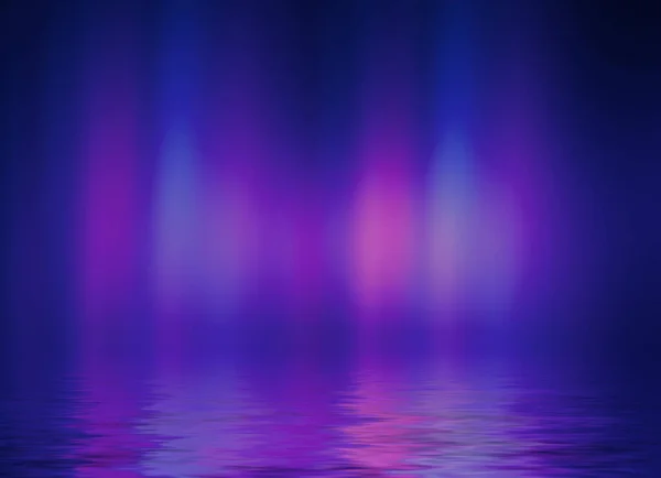 Abstract Dark Futuristic Background Ultraviolet Neon Light Rays Reflected Water — Stock Photo, Image