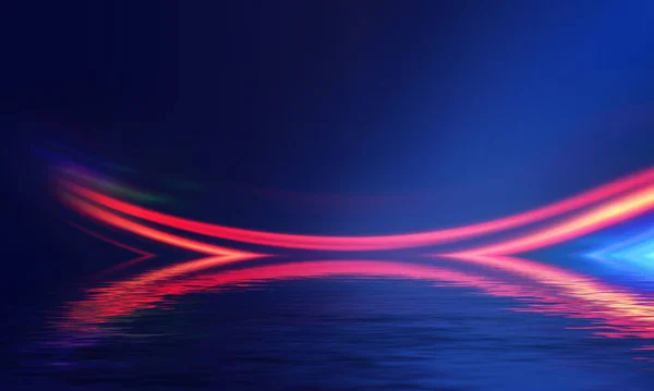 Abstract Dark Futuristic Background Ultraviolet Neon Light Rays Reflected Water — Stock Photo, Image