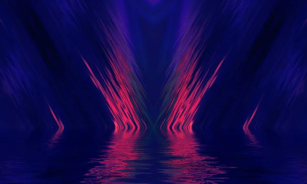 抽象暗い未来的背景 紫外線は水から反射されます 空のステージショー ビーチパーティーの背景 3Dイラスト — ストック写真