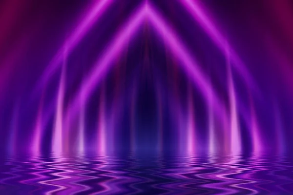 Fundo Futurista Escuro Abstrato Raios Ultravioleta Multicoloridos Luz Néon Refletem — Fotografia de Stock