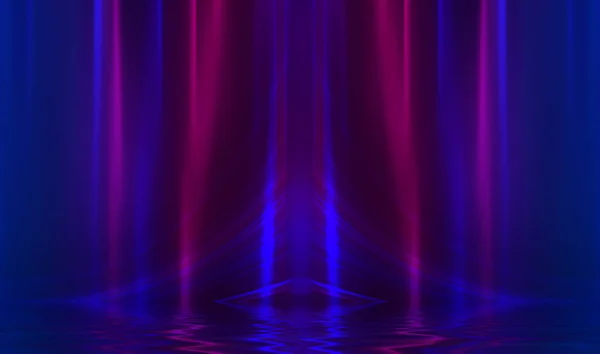 Abstracte Donkere Futuristische Achtergrond Ultraviolette Veelkleurige Stralen Van Neonlicht Reflecteren — Stockfoto