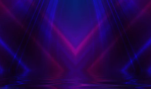 Abstrakt Mörk Futuristisk Bakgrund Ultravioletta Flerfärgade Strålar Neonljus Reflekterar Vattnet — Stockfoto