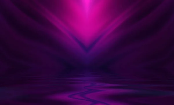 Abstrakt Mörk Futuristisk Bakgrund Ultravioletta Flerfärgade Strålar Neonljus Reflekterar Vattnet — Stockfoto