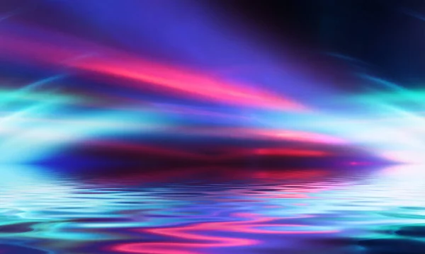 Dark Abstract Background Neon Multicolored Light Reflects Water Beach Party — Stock Photo, Image