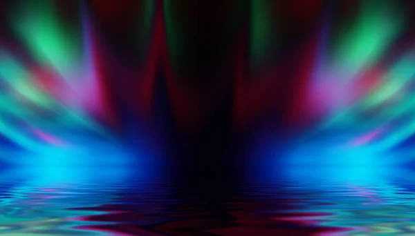 Sötét Elvont Háttér Neon Sokszínű Fény Visszaverődik Vízre Tengerparti Buli — Stock Fotó