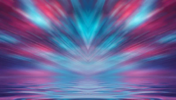 Dunkler Abstrakter Hintergrund Neonfarbenes Licht Reflektiert Das Wasser Beachparty Lichtshow — Stockfoto
