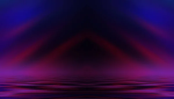 Mörk Abstrakt Bakgrund Neon Flerfärgat Ljus Reflekterar Över Vattnet Strandfest — Stockfoto