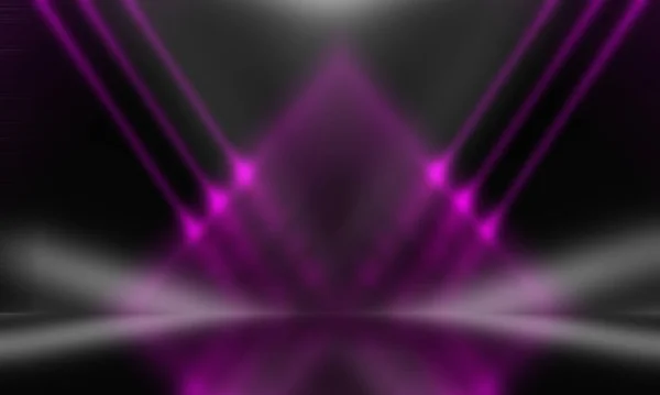 Sfondo Della Scena Vuota Linee Ultraviolette Viola Neon Laser Show — Foto Stock