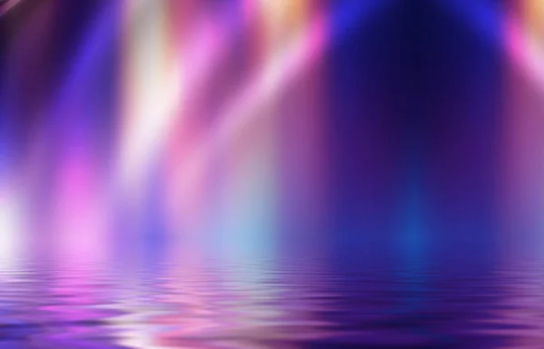 Absztrakt Háttér Neon Sokszínű Fény Visszaverődik Vízre Tengerparti Buli Fényshow — Stock Fotó