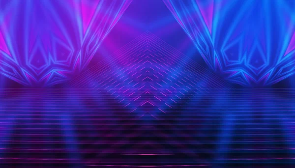 Mörk Abstrakt Bakgrund Tom Visa Scenen Lasershow Neonultravioletta Strålar Fest — Stockfoto