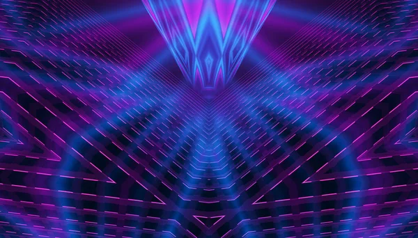 Lege Donkere Abstracte Achtergrond Met Ultraviolette Geometrische Lijnen Neongloed — Stockfoto