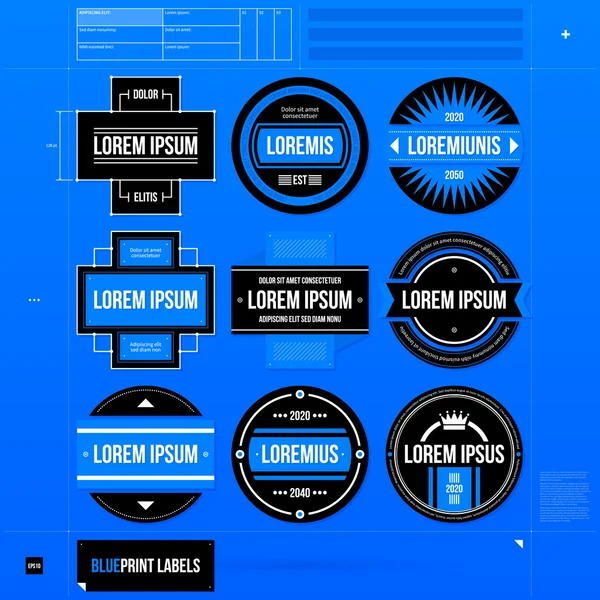 Etichette in stile blueprint — Vettoriale Stock
