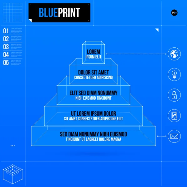 Gráfico de pirâmide azul brilhante — Vetor de Stock