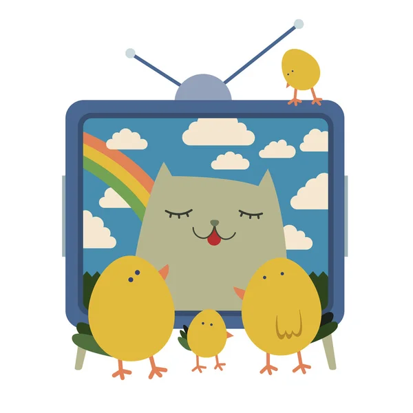 Poulets regarder la télévision — Image vectorielle