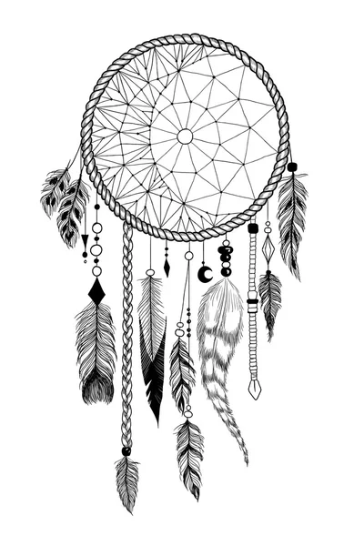 Dreamcatcher with ornament and feathers Stock Vector