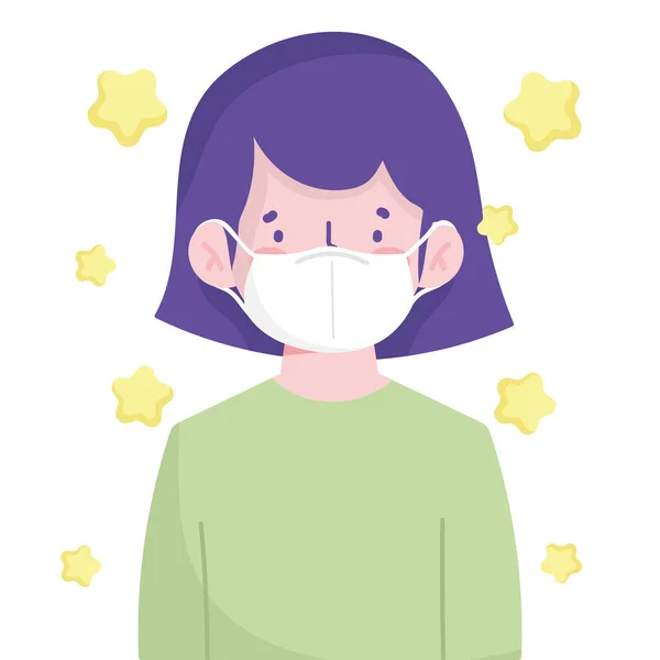 Girl wearing medical mask cartoon new normal — Stock Vector