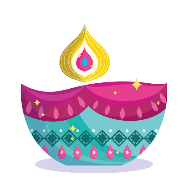Feliz festival diwali, diya lámpara llama decoración detallada — Vector de stock