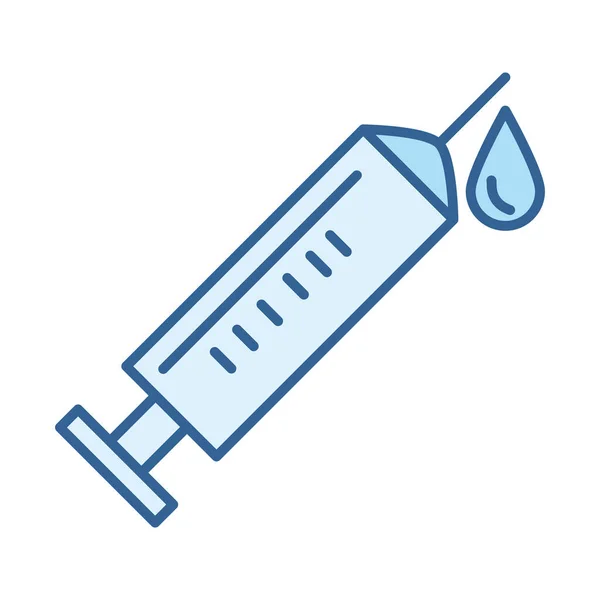 Orvosi fecskendő gyógyszer kezelés berendezések vonal töltse kék ikon — Stock Vector