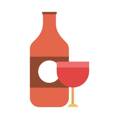 Şarap şişesi ve bardak likörü. Parti ikonu.