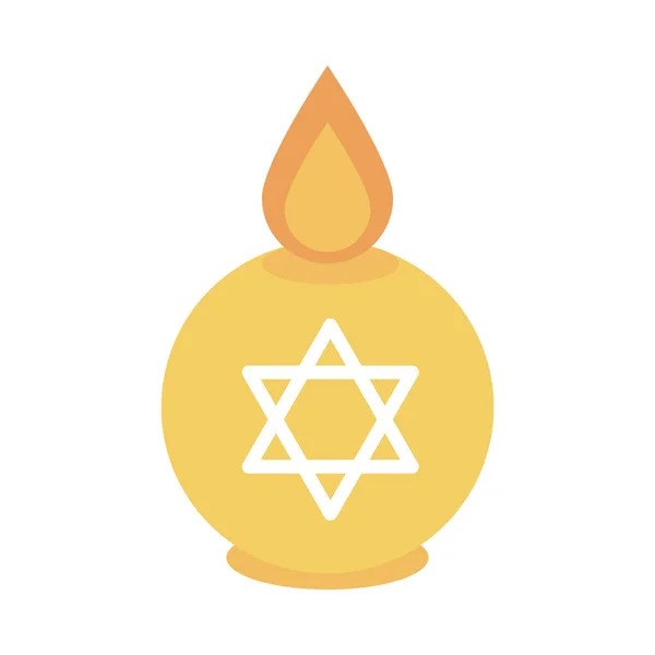 Hanukkah, bougie allumée avec étoile de célébration David icône plate — Image vectorielle