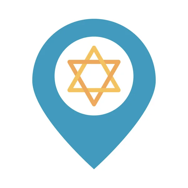 Hanukkah, ubicación puntero con la estrella de David icono plano — Archivo Imágenes Vectoriales