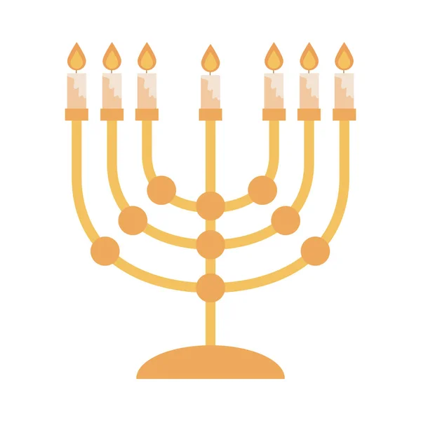 Hanukka, menorah och gyllene ljus ceremoni platt ikon — Stock vektor