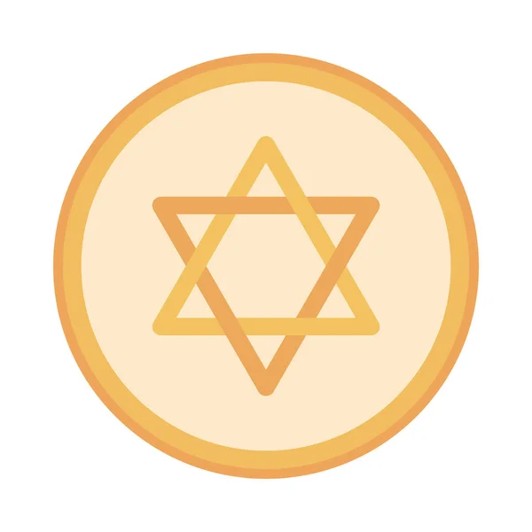 Hanukkah, estrella de la decoración de la insignia de David icono plano — Vector de stock