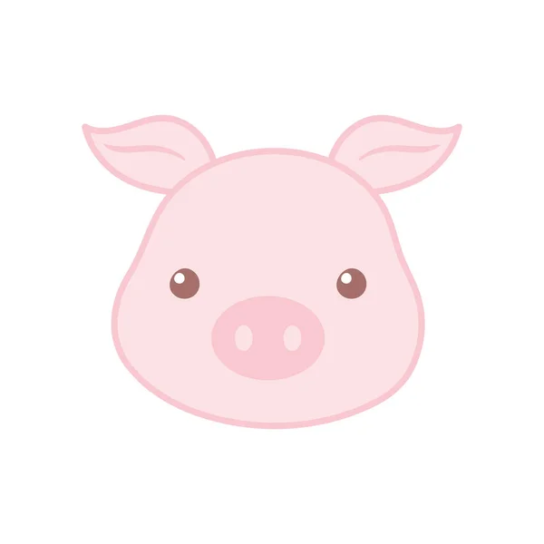 Mignon porc visage dessin animé animal couleur conception — Image vectorielle