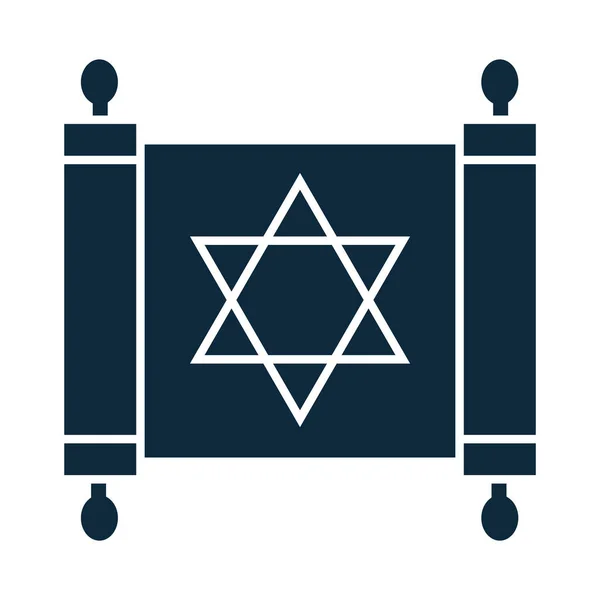 Hanukkah, oude torah scroll met ster van David silhouet icoon — Stockvector