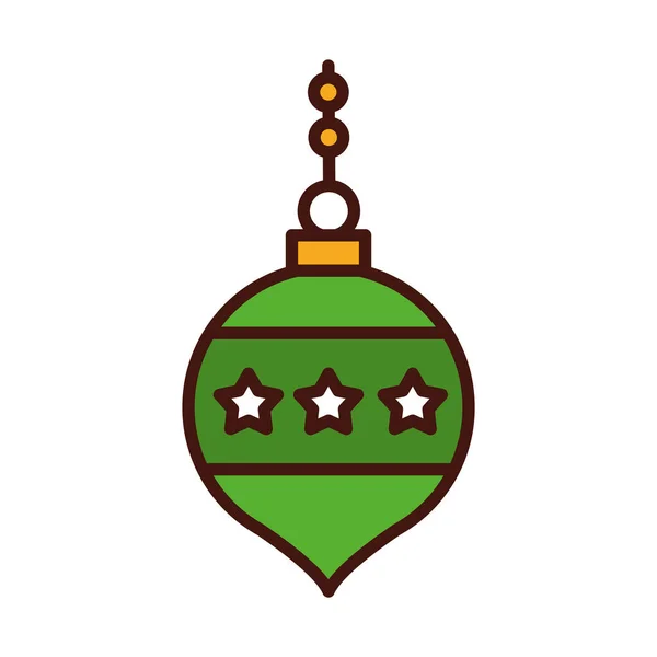 Feliz Feliz Navidad, colgando verde línea de decoración de la bola icono de relleno — Vector de stock