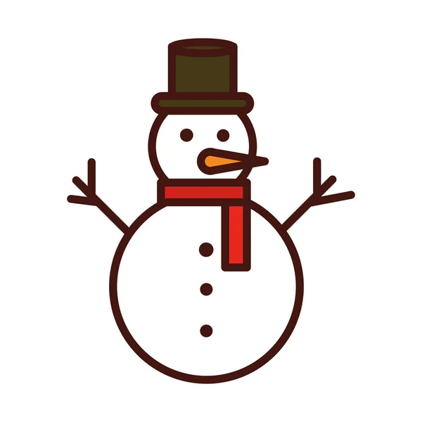Boldog karácsonyt, hóember sállal és kalap karakter sor töltse ikon — Stock Vector