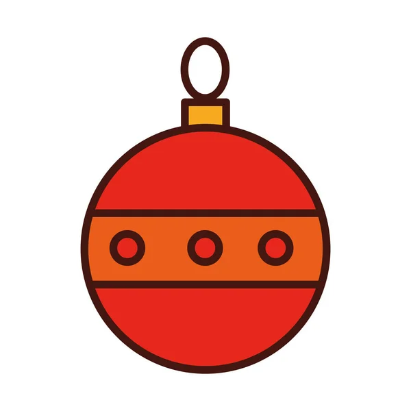 Feliz Feliz Navidad, bola roja decoración ornamento línea llenar icono — Vector de stock