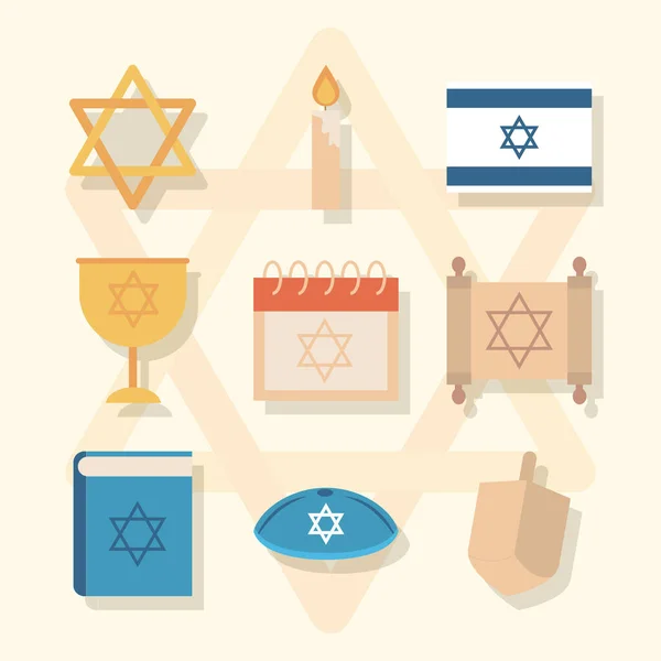 Hanukkah, jude traditionell ceremoni platt ikoner som — Stock vektor