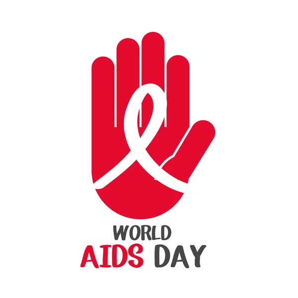 World Aids Day, red stop hand with awareness ribbon — стоковый вектор